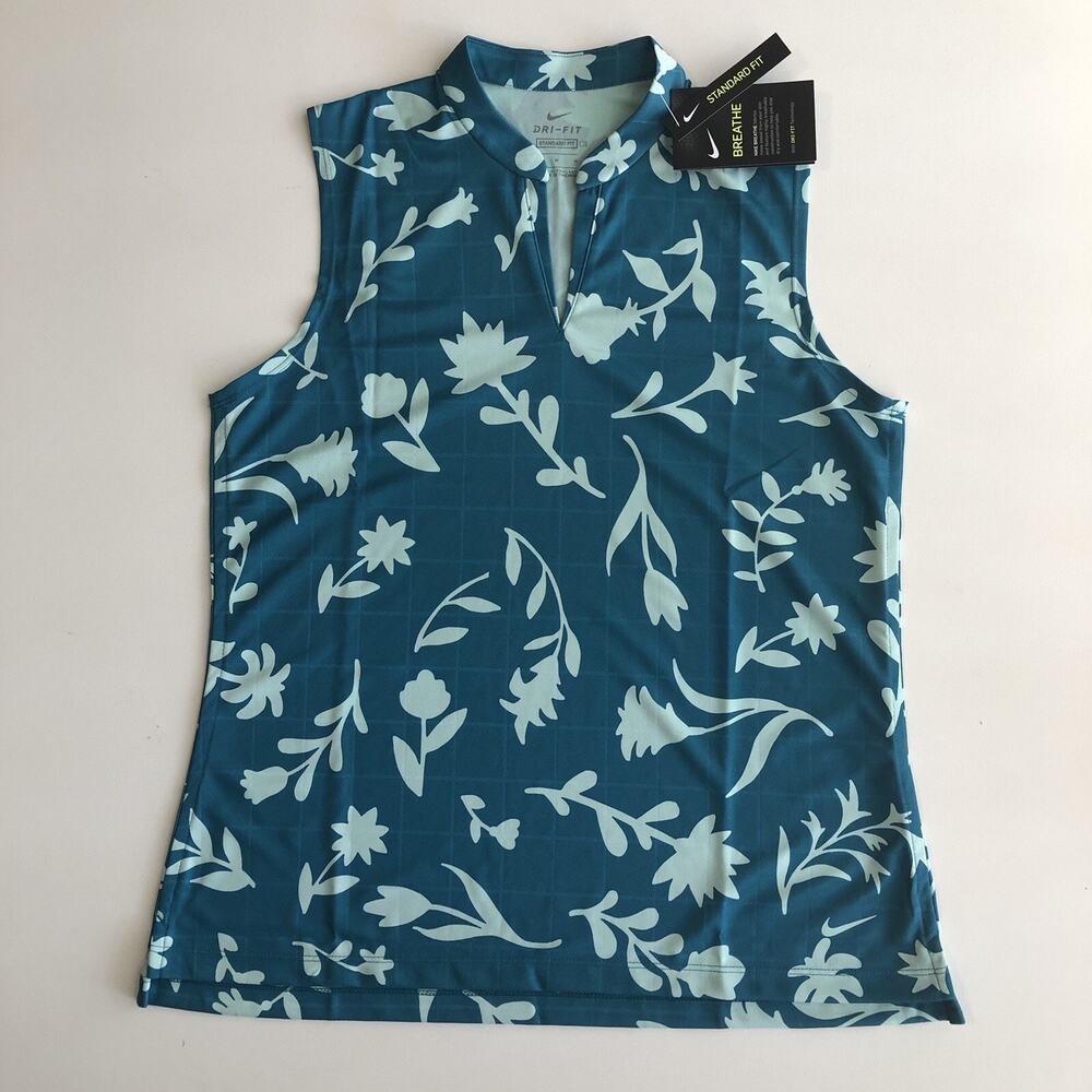 Nike Women's Victory Floral Print Sleeveless Golf Polo Teal Sz M